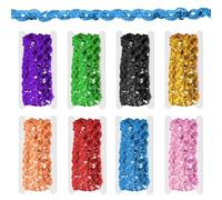 Glarks 8 Rolls 5 Yard Sequins Beaded Lace Trim, 8 Colors 0.6in Wave Sequin Braid Trim Strip, Including Red, Orange, Pink, Green, Black, Blue, Deep Gold, Violet Sequins Ribbon Trim for DIY