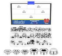 Glarks 80pcs M5 M6 M8 M9 M10 Push on Pushnut Cap Stud Set, Axle Pushnut Fastener with Zinc Mech Finish, Plating-Permanent Washer Caps, Axle Cap Nut for Hand Trucks, Rolling Bins and Lawn Wagons