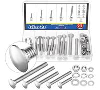Glarks 80pcs M6 M8 M10 Carriage Bolts Screws, Round Head Square Neck Bolts Screws with Nuts and Washers for Machinery Industry