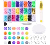 GLARKS 833Pcs Pony Beads Kit, 24 Colors Rainbow Plastic Kandi Beads with Lobster Claw Clasp and Open Jump Rings, Clear Elastic String for Crafts, Bracelet Jewelry Making