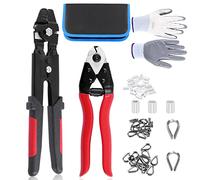 Glarks 83Pcs Wire Rope Crimping Tool Up to 2.2mm and Cable Cutter and Aluminum Double Barrel Ferrule Crimping Loop Sleeve & Stainless Steel Cable Thimbles with Anti-Cutting Gloves Assortment Kit