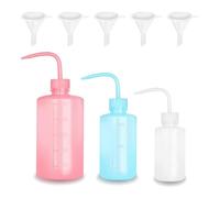 GLARKS 8Pcs 150ML/5oz, 250ML/8.45oz, 500ML/16.9oz Plastic Wash Bottles, 3Pcs Clear/Blue/Pink Color Tattoo Water Squirt Bottle Squeeze Diffuser Bottle Food Dispensers and 5pcs Funnels Set