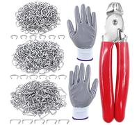 Glarks 902Pcs Hog Ring Pliers Kit with 900Pcs Steel Rings (1/2'', 3/4'', 3/8'') for Upholstery, Fencing, DIY Craft, Furniture and More