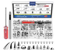Glarks 98Pcs Silver Mixed Shape Spikes Studs Rivets Kit with Install Tools, Screw Back Bullet Cone Studs and Spikes Punk Rivets Set for Leather Belts Bags Shoes Dog Collars DIY Craft Decoration