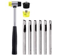 Glarks 9Pcs Rubber Hammer and Oval Hole Punch Set, Double-Faced Soft Hammer Mallet with Replacement Heads and 6 Sizes Hollow Hole Punch Cutter Kit for Leather Belts Watch Bands Crafts