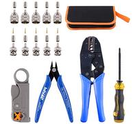 Glarks Coaxial Cable Tool Set, Coax RF Connector Crimping Tool + Coaxial Cable Stripper + BNC/UHF Crimp Male Connectors + Wire Cutter + Screw Driver for RG58, RG59, RG62, RG174