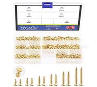 GLARKS G1703 1300Pcs 5mm 6mm 7mm 8mm 10mm Small Tiny Nails Wooden Screws Set Gold Self Drilling Flat Cross Head Screws Assortment Kit for Home Furniture Decor (Gold)