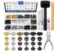 Glarks Kit of 60 Leather Snap Fasteners, 12.5 mm, 6 Colors, Metal Press Studs with 8 Dies, Hammer, Setting Tools, Grease Pencils and Tape Measure for Leather Crafts