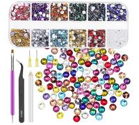 GLARKS Rhinestone Gems Kit, 3600Pcs 12 Colors 2mm, 3mm, 4mm Rhinestones with Gems Adhesive Flat Back Gems Crystal Rhinestones with 6pcs Dotting Tools for Craft