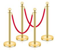 Glarks Stainless Steel Stanchion Post Queue, Gold Crowd Control Barriers with 2Pcs 1.52m Red Velvet Rope for Crowd Control, High-End Venues, Museums, Party Supplies
