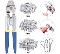 Glarks Up to 2.2mm Wire Rope Crimping Tool with 150Pcs 3 Size Aluminum Double Barrel Ferrule Crimping Loop Sleeve Kit