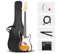Glarry Electric Bass Guitar Kit for Beginners, Full Size 4/4 Bass with 20W amplifier and Bag, Cable, Strap, Strings - Ideal Starter Set for Beginner - Sunset Color