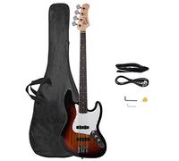 Glarry Electric Jazz Bass Guitar - 4 Strings Bass Guitar for Beginner - Exquisite Basswood Burning Bass with Bag, Strap and Accessories (Sunset color)