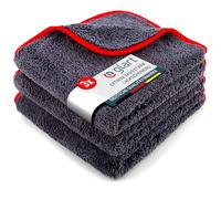 Glart 443TP 3 Super Absorbent Microfibre Thick Plush Cloths 40 x 40 cm, for Car Wash, Cleaning and Drying, Anthracite