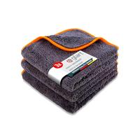 Glart 443TPO 3 Super Absorbent Microfibre Thick Plush Cloths 40 x 40 cm, for Car Drying, Detailing, Polishing, Cleaning, Wash, Anthracite