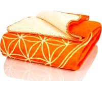 Glart blanket orange-ecru Flower of Life XL, sofa blanket 150 x 200 cm, soft and warm woolly blanket, extra fluffy, for use as a sofa blanket, couch blanket, cosy blanket, cosy throw, plush sofa throw