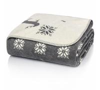 Glart J2HS Reindeer Design Cozy Blanket in Gray Beige - Cotton Polyacrylic Mix Throw for Sofa