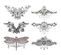 Glaryyears Sexy Temporary Tattoos for Women Girls, 6 Pack Black Fake 3D Realistic Large Tattoo Stickers, Perfect on Body Chest Waist Abdomen Underboob
