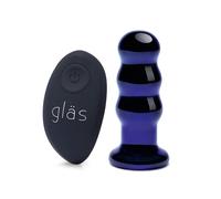 Glas Rechargeable Remote Controlled Vibrating Beaded Butt Plug Blue Snug Fit