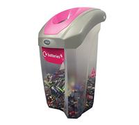 Glasdon C-Thru Nexus 30 Battery Recycling Bin (Transparent, Magenta Sticker)- 30-Litre Recycling Bin for Batteries - Compact with Clear Plastic Exterior