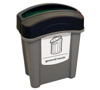 Glasdon Eco Nexus 60 General Waste Bin (Grey, Black Lid, White Sticker) - Compact 60-litre General Waste Container - Plastic Office Waste Bin with Choice of Lid Options (Open Top)