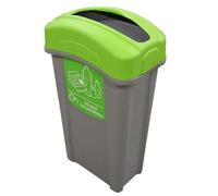 Glasdon Eco Nexus 85 Mixed Recyclables Recycling Bin (Grey, Green Sticker) - 85-Litre Mixed Waste Bin with Narrow Footprint - Slim Indoor Recycling Container