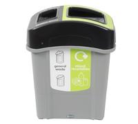 Glasdon Eco Nexus Duo 60L Dual Compartment Recycling Bin Plastic Double Bins For Kitchen Office Easy to Clean Durable Waste Separation System (70/30 - General Waste/Mixed Recycling)