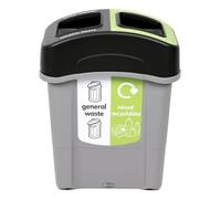 Glasdon Eco Nexus Duo 60L Dual Compartment Recycling Bin Plastic Double Bins For Kitchen Office Easy to Clean Durable Waste Separation System (50/50 - General Waste/Mixed Recycling Split Lid)