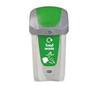 Glasdon Nexus 30 Food Waste Bin (Grey, Green Sticker) - 30-Litre Food Waste Collection Bin - Compact Indoor Recycling Bins - Flip Lid