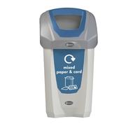 Glasdon Nexus 30 Mixed Paper & Card Recycling Bin (Grey, Pastel Blue Sticker) - Plastic Recycling Container for Mixed Waste - Compact 30-Litre Mixed Recyclables Recycling Bin