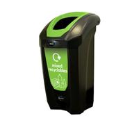 Glasdon Nexus 30 Mixed Recycling Bin (Black, Green Sticker) - Plastic Recycling Container for Mixed Waste - Compact 30-Litre Mixed Recyclables Recycling Bin | Mixed Recyclables
