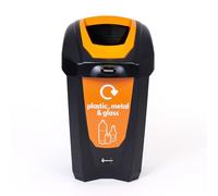Glasdon Nexus 30 Mixed Recycling Bin (Black, Orange Sticker) - Plastic Recycling Container for Mixed Waste - Compact 30-Litre Mixed Recyclables Recycling Bin | Plastic Metal & Glass