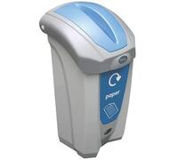 Glasdon Nexus 30 Office Paper Recycling Bin (Grey, Blue Sticker) - 30-Litre Paper Recycling Container for Indoor Use - Compact Bin