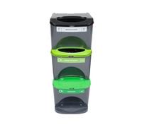 Glasdon Nexus Stack 90L Kitchen Bin Set Waste Mixed Recyclables Bins Home & Office Compact Colour Coded Easy Clean Waste Stream Separation System 100% Recycled Material (903S - 3 Waste Streams)