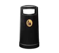 Glasdon Topsy™ 65 Outdoor Litter Bin - Compact, Weather- and Vandal-resistant Park/Street Litter Bin - Made in UK - Comes with Gold Graphic, Concrete/Paving Fixing Kit (Black - Steel Liner)
