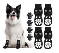 GlasFlength Pack of 4 Indoor Non-Slip Socks for Dogs and Cats, Dog Socks, Paw Protection, Adjustable Dog Socks, Non-Slip with 4 Pieces, Dog Paw Protection, Self-Adhesive, XXL (Black, M)