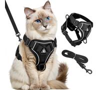 GlasFlength Cat Harness with Anti-Burst Lead, Cat Leash with Adjustable Harness Soft Harn for Chat with Reflective Strips (Black-S)