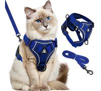 GlasFlength Cat Harness with Anti-Burst Lead, Leash for Cha t with Adjustable Harness - Soft Harnai for Chat with Reflective Strips (Dark Blue S)