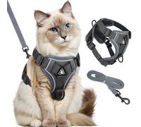 GlasFlength Cat Harness with Lead, Escape Proof, Cat Lead with Harness for Cats, Adjustable Cat Harness Set, Cat Harness, Soft Harness for Cats with Reflective Stripes (Grey-M)