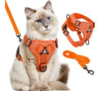 GlasFlength Cat Harness with Lead, Escape Proof Cat Lead with Harness for Cats Adjustable Cat Harness Soft Harness with Reflective Stripes (Orange-M)