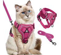GlasFlength Cat Harness with Lead, Escape Proof Cat Lead with Harness for Cats Adjustable Cat Harness Soft Harness with Reflective Stripes (Rose Red-M)