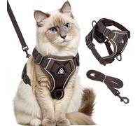 GlasFlength Cat Harness with Lead, Escape Proof, Cat Lead with Harness for Cats, Adjustable Cat Harness Set, Cat Harness, Soft Harness for Cats with Reflective Stripes (Coffee-L)