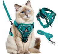GlasFlength Cat Harness with Leash, Anti-eruption, Cat Leash with Adjustable Harness Soft Cat Tableware Set with Reflective Strips (Blue-S)