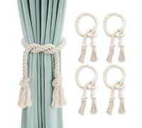GlasFlength Curtain Tiebacks, 4 PCS Boho Tie Backs for Curtains Soft Hand-Woven Decorative Drape Curtain Tie Backs 100CM Curtai n Holder Cotton for Bedroom Living Room and Office (Beige)