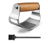 GlasFlength Garlic Press Rocker Stainless Steel Garlic Rocker Garlic Cutter Garlic Press Handle Wooden Garlic Presses Garlic Rocker Garlic Crusher Easy to Clean with Small Brush