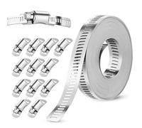 GlasFlength Hose Clips Stainless Steel, 5M Pipe Clips Hose Clamp Adjustable with 12 Screws Pipe Clamp for Securing Hose Connections Home Gas Pipe Water Pip e and Fuel Line Flexible Hose Tube