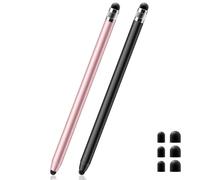 GlasFlength Stylus Pens for Touch Screens, 2 Pack 2 in 1 Rubber Stylus Pen for all Tablet Touch Screen Pe n for iPad iPhone Android Tablets Galaxy Samsung Huawei Xiaomi (Black+Rose Gold)