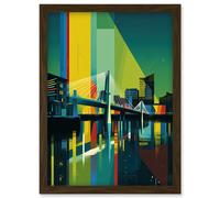 Glasgow Bells Bridge Modern Geometric Cityscape Artwork Framed Wall Art Print A4 Artery8 Brown One Size