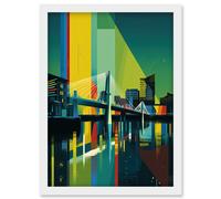 Glasgow Bells Bridge Modern Geometric Cityscape Artwork Framed Wall Art Print A4 Artery8 White One Size