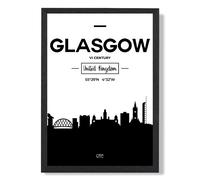 Glasgow Black and White City Skyline Framed Print SIZE: A2 with Black Frame ARTZE Black A3